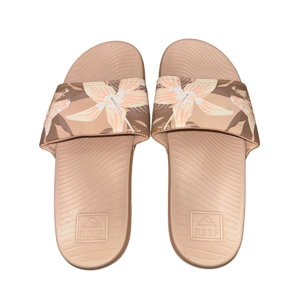 Reef One Slides Womens 7 Pre-Owned Sand Hibiscus Colorway SlipOn Tropical Island